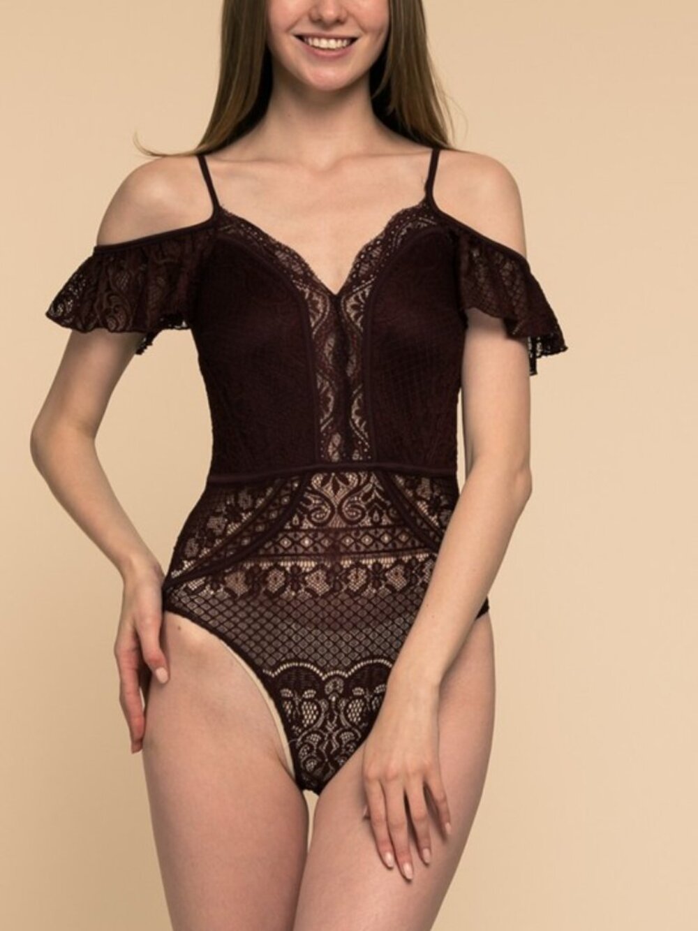 Lace Off the shoulder Burgundy Body Suit